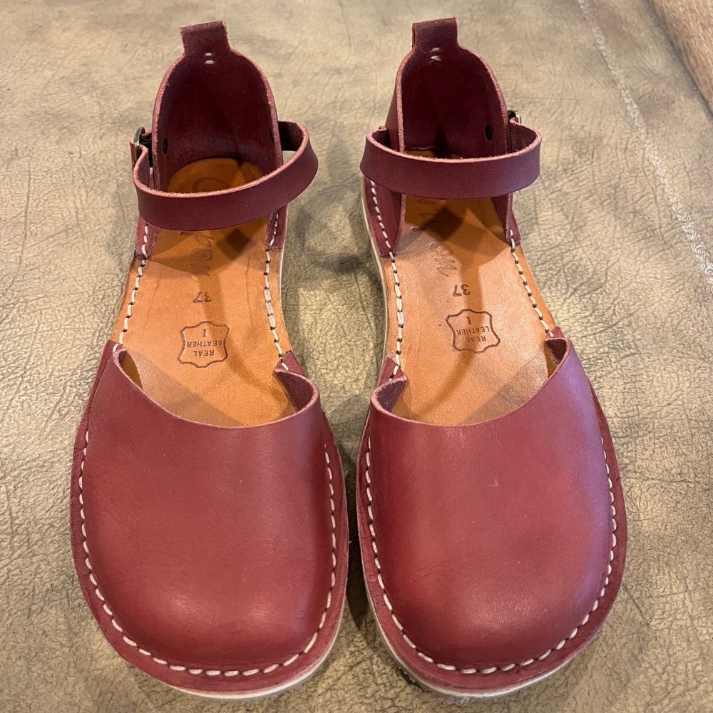 Crupon Trevi Handmade Sandals Marsala Red Burgundy Leather New EU 37 fits Size 7